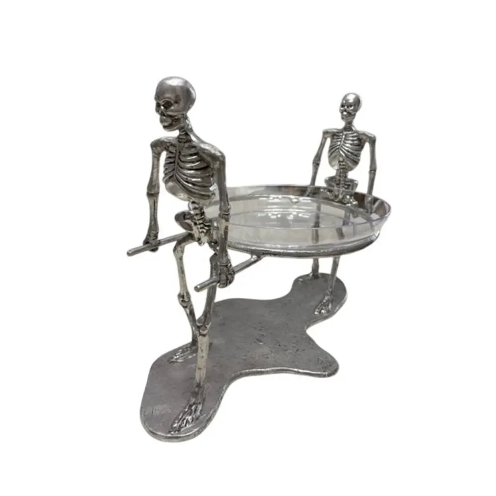Pottery Barn Skeleton Serving Bowl glass halloween pallbearer stand